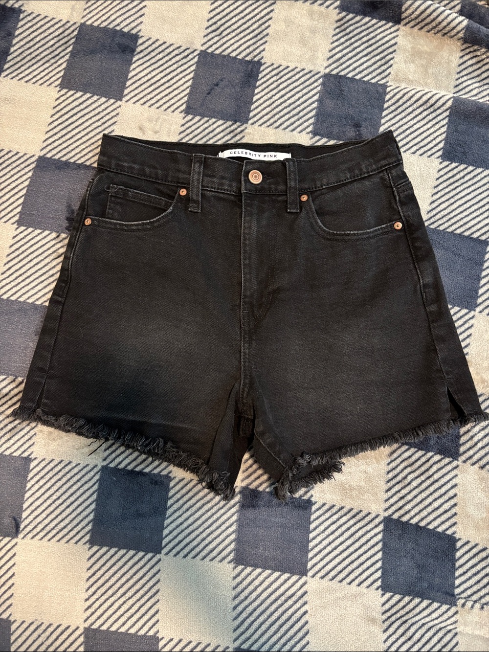Celebrity Pink Washed Black High-Rise Frayed Denim Shorts